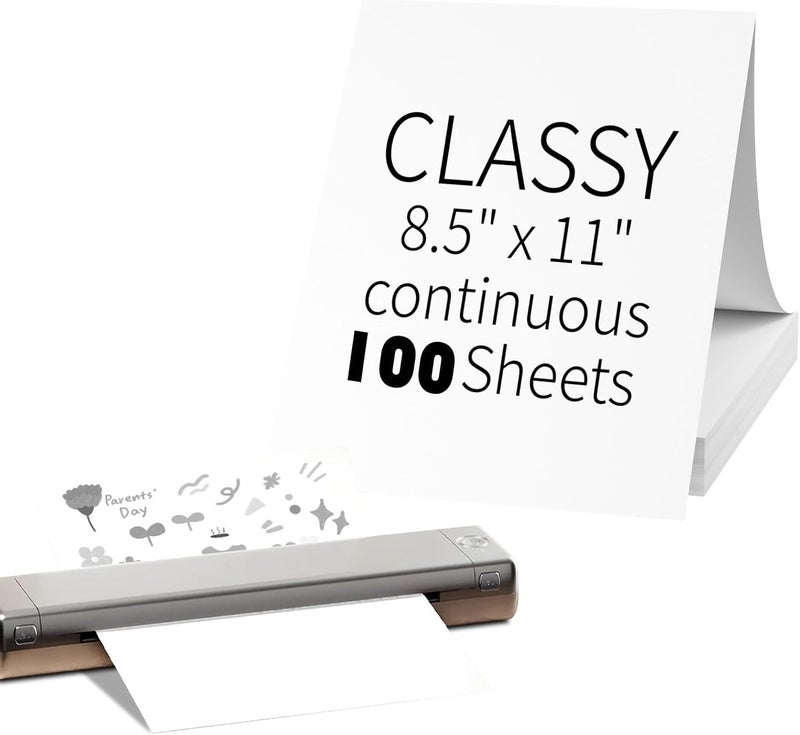 CLASSY Thermal Printer Paper 8.5 x 11 Inch,100 Sheets Folding Thermal Paper, Lasting 3 years, US Letter Size Thermal Paper, Compatible with M08F/A40 Thermal Portable Printer, Continuous Folding(100 Sheets) - Image 1